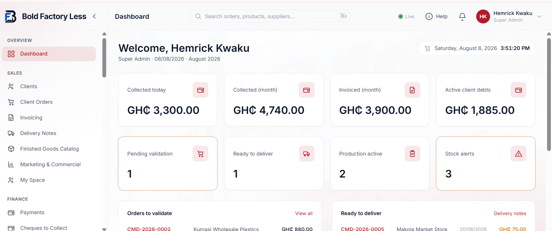 Dashboard: what came in, what is waiting, what is short, this morning