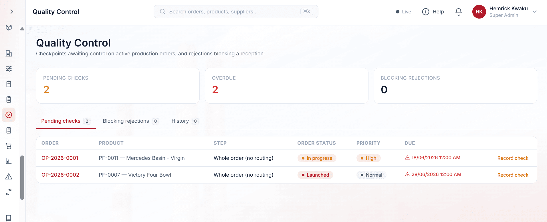 Quality control: what fails the check cannot be sold. The software refuses it